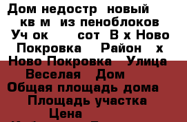 Дом недостр. новый, 72,5 кв.м. из пеноблоков. Уч-ок 12.2 сот. В х.Ново-Покровка  › Район ­ х.Ново-Покровка › Улица ­ Веселая › Дом ­ 82 › Общая площадь дома ­ 73 › Площадь участка ­ 12 › Цена ­ 620 000 - Кабардино-Балкарская респ. Недвижимость » Дома, коттеджи, дачи продажа   . Кабардино-Балкарская респ.